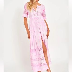 New- LoveShackFancy Edie Midi Dress Pink small
